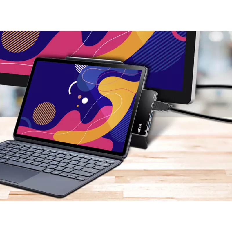 ATEN USB-C kelioninis dokas su maitinimo perdavimu, universalus, USB Type-C, juodas, sidabrinis