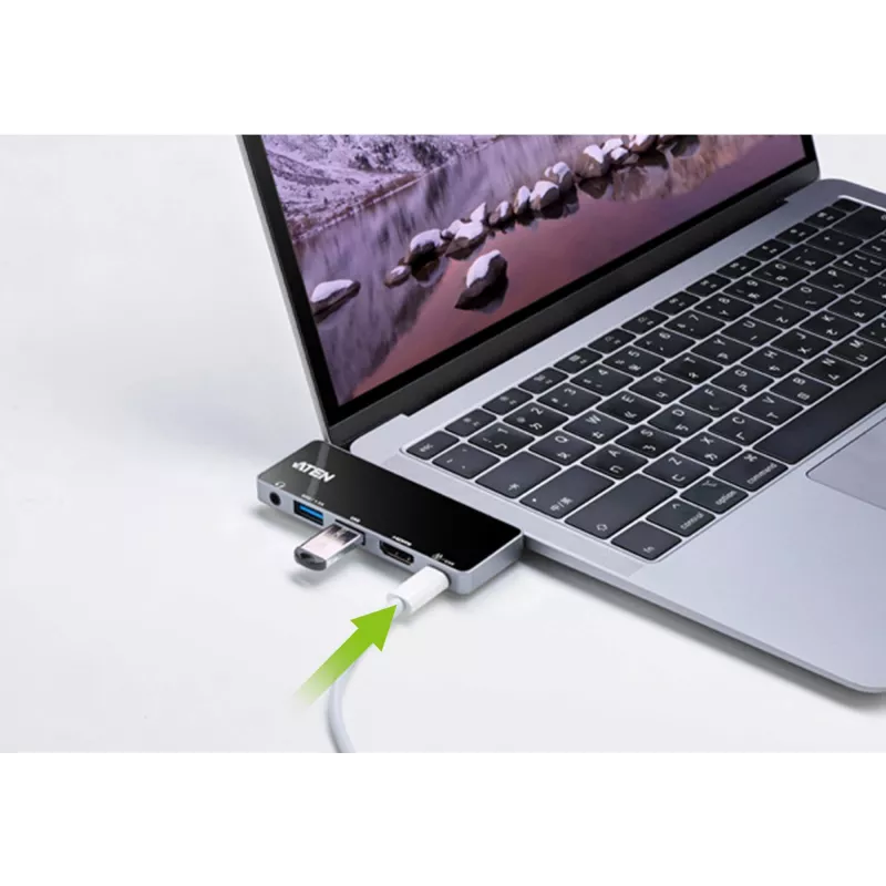 ATEN USB-C kelioninis dokas su maitinimo perdavimu, universalus, USB Type-C, juodas, sidabrinis