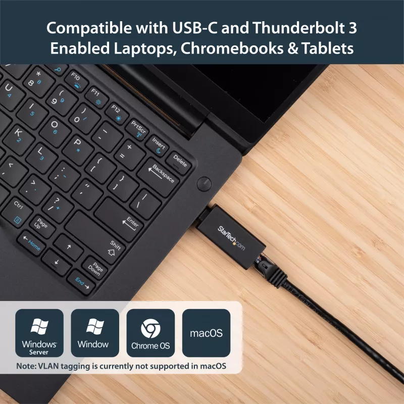 StarTech.com USB-C į Gigabit Ethernet adapteris - 1Gbps NIC USB 3.0/USB 3.1 Type C tinklo adapteris - 1GbE USB-C į RJ45/LAN prievadą, suderinamas su Thunderbolt 3, Windows, MacBook Pro, Chromebook