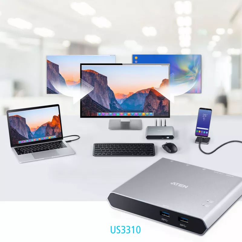 ATEN 2 prievadų USB-C Gen 1 Dock Switch
