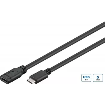 MicroConnect USB3.1CC1.5EX USB-C ilginimo laidas 1,5 m, juodas, USB 3.2 Gen 1 (5 Gbit/s)
