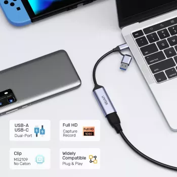 Vaizdo kabelio adapteris UNITEK V1167A USB-A / USB-C HDMI juodas