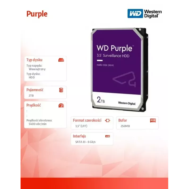 Vidinis kietasis diskas Western Digital WD22PURZ 3,5 colio 2000 GB Serial ATA