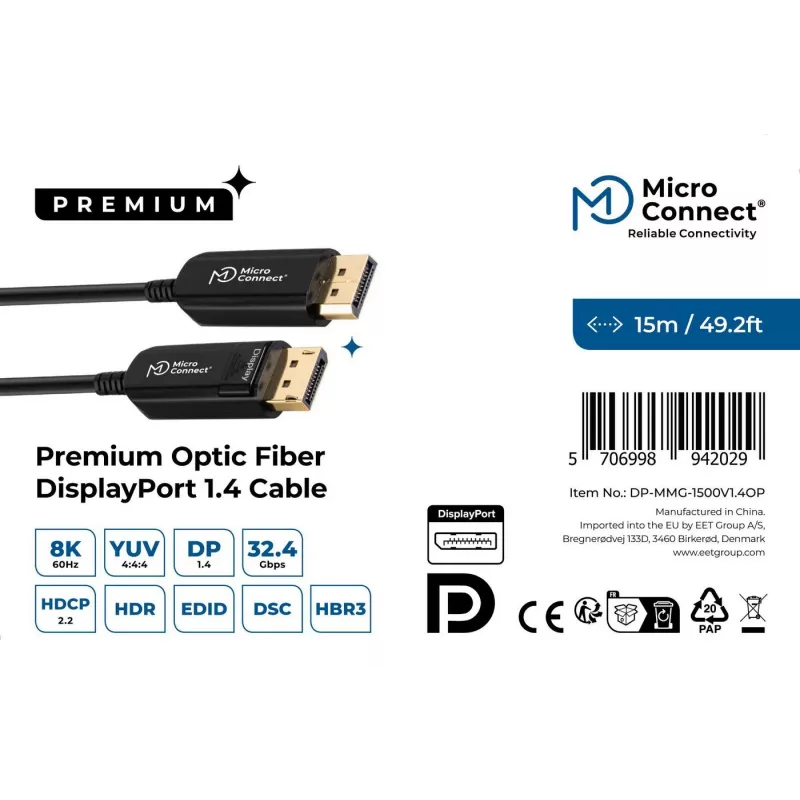 MicroConnect DP-MMG-1500V1.4OP DisplayPort kabelis 15 m Juodas