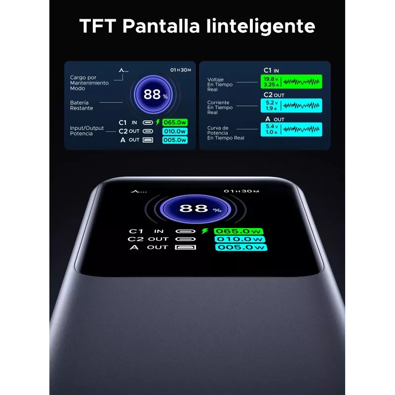Ugreen 20000mAh 130W greitojo įkrovimo powerbankas, pilka spalva
