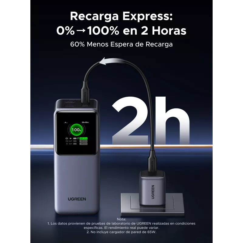 Ugreen 20000mAh 130W greitojo įkrovimo powerbankas, pilka spalva