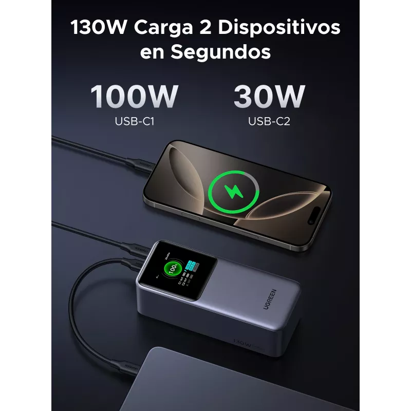 Ugreen 20000mAh 130W greitojo įkrovimo powerbankas, pilka spalva