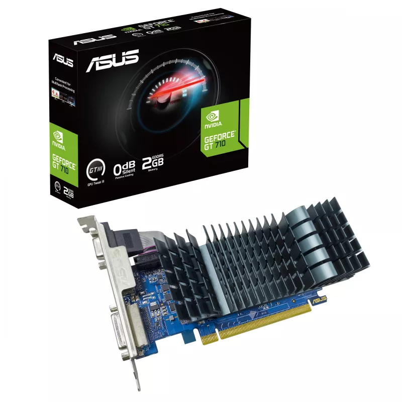 Vaizdo plokštė ASUS GeForce GT 710 – 2 GB GDDR5, 64 bit, PCIe 2.0, pasyvus aušinimas