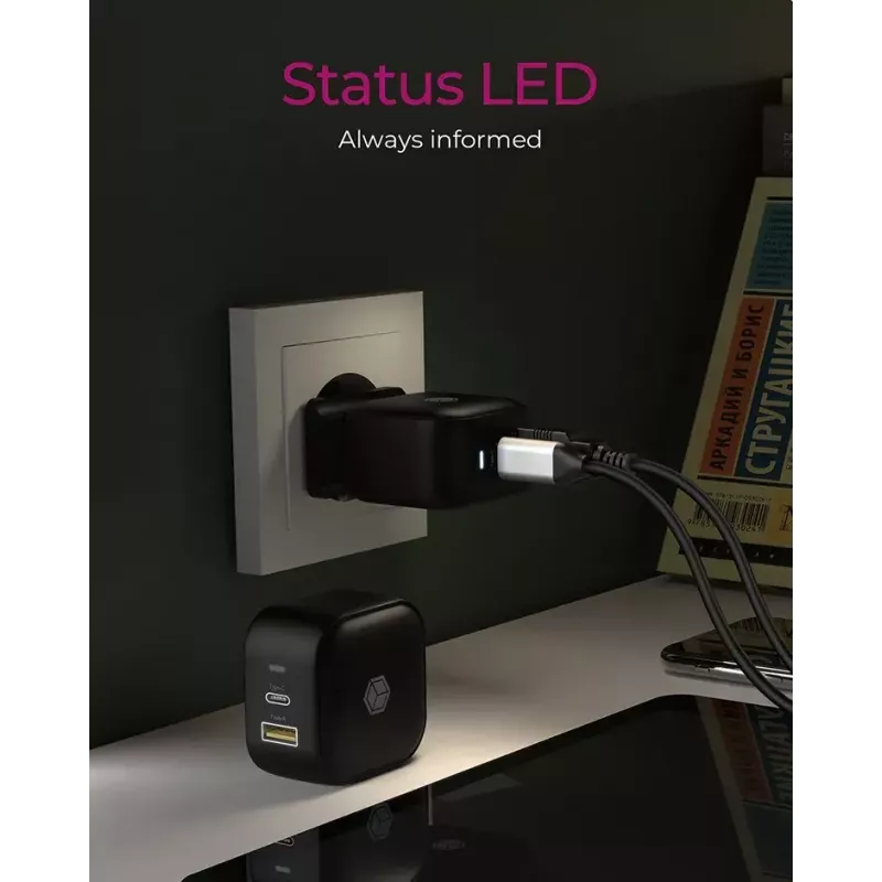 Sieninis įkroviklis ICY BOX 2 prievadų USB Power Delivery greitasis įkrovimas juodas