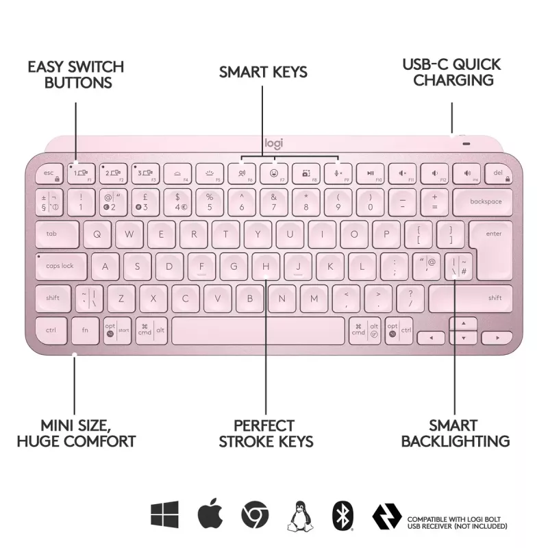 Klaviatūra Logitech MX Keys Mini (rožinė)