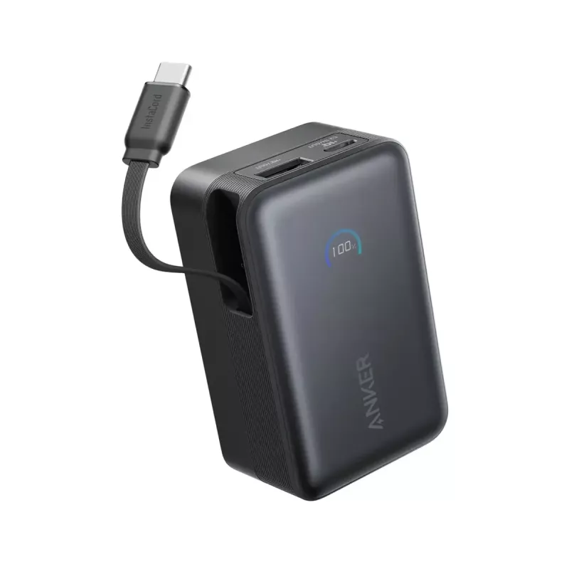 Power bank Anker Nano 45W su įtaisytu įtraukiamu USB-C laidu A1638H11 10000 mAh Juoda