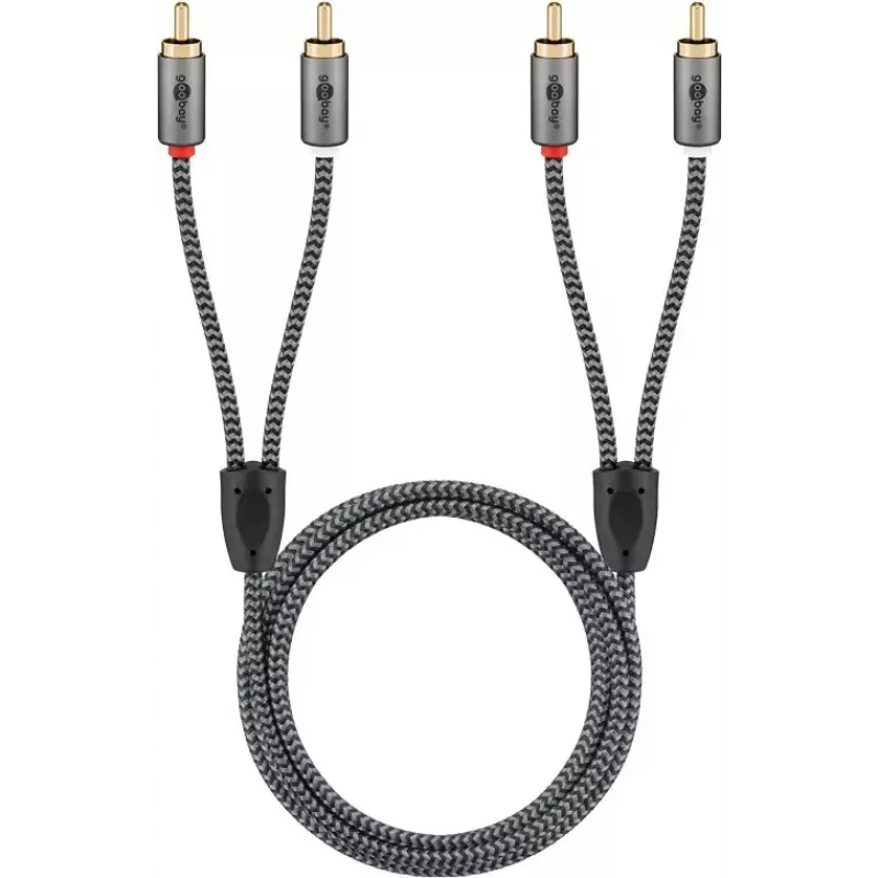 Garso laidas WENTRONIC Goobay 65293 — 2 m, 2×RCA vyriškas į 2×RCA vyriškas, varis, paauksuoti kontaktai, magnetinis ekranavimas, pilka