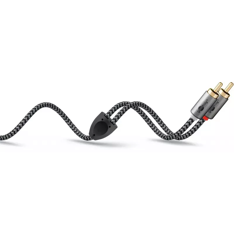 Garso laidas WENTRONIC Goobay 65293 — 2 m, 2×RCA vyriškas į 2×RCA vyriškas, varis, paauksuoti kontaktai, magnetinis ekranavimas, pilka