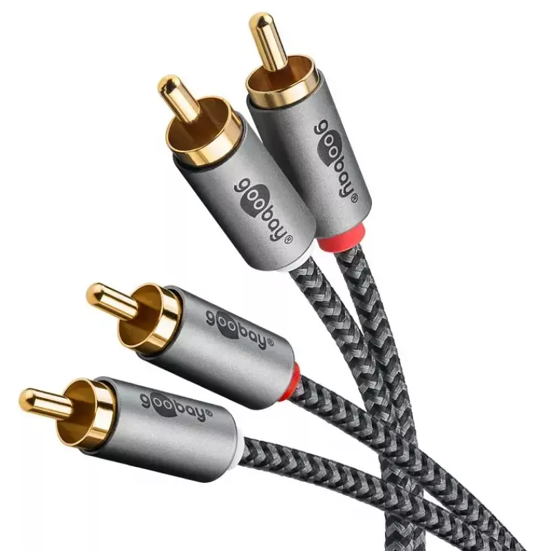 Garso laidas WENTRONIC Goobay 65293 — 2 m, 2×RCA vyriškas į 2×RCA vyriškas, varis, paauksuoti kontaktai, magnetinis ekranavimas, pilka
