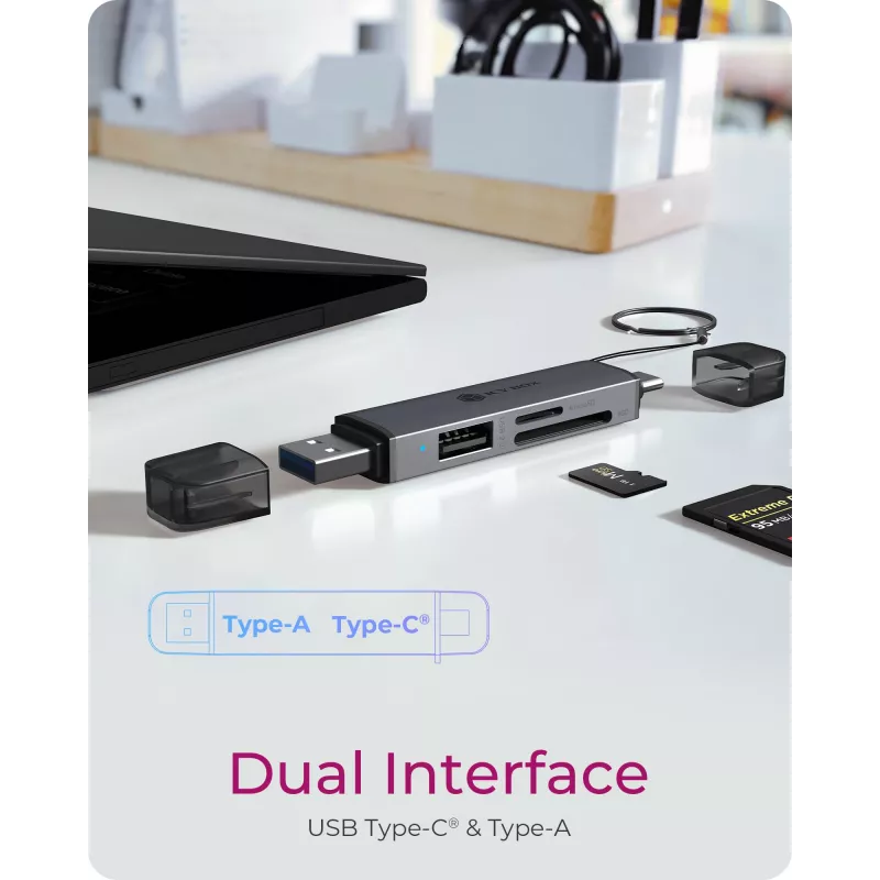 Kortelių skaitytuvas ICY BOX 61179 – USB 3.2 Gen1 3-in-1, USB Type-C ir Type-A jungtimis