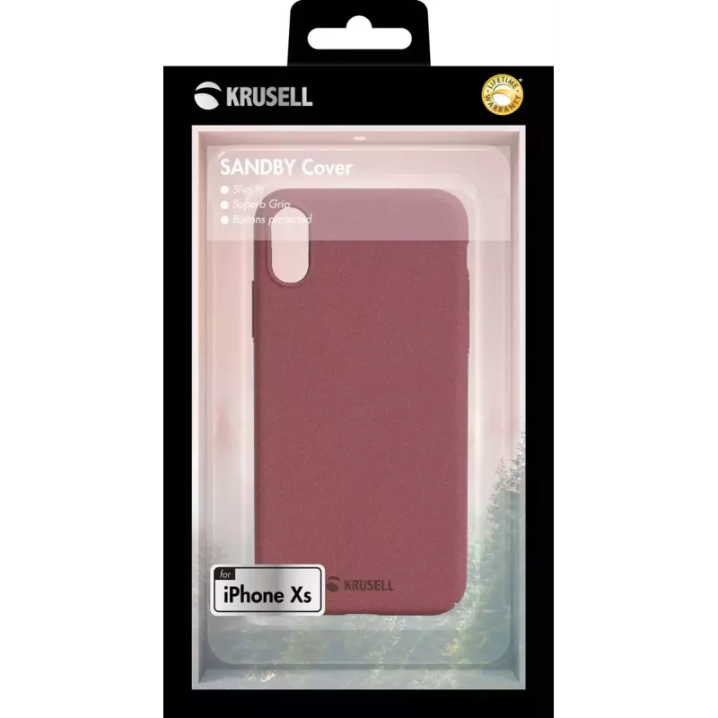 Krusell Sandby dėklas-piniginė iPhone X/XS bordo spalvos