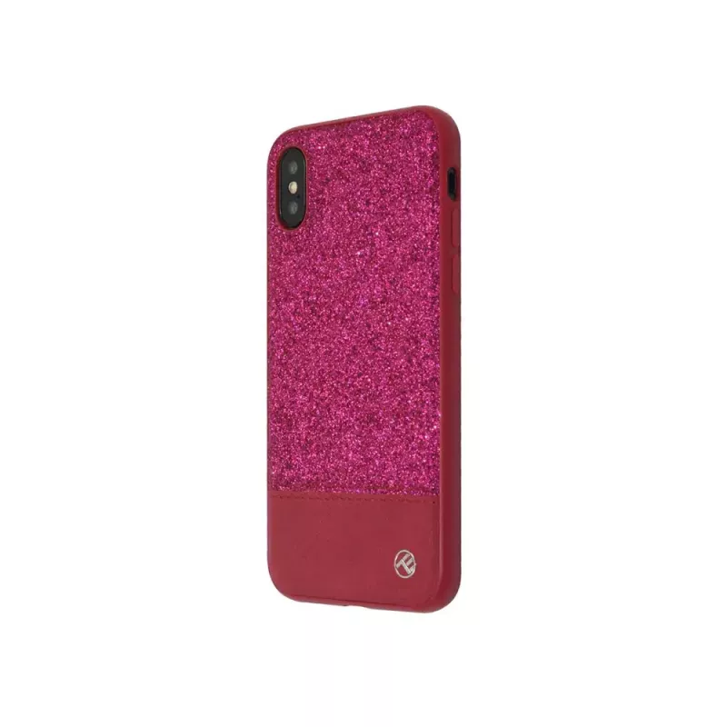 Tellur Glitter II dėklas iš dirbtinės odos, skirtas iPhone X/XS, rožinės spalvos
