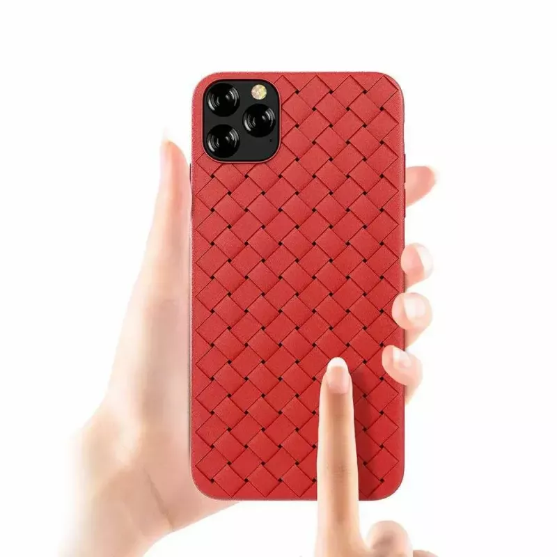 Minkštas telefono dėklas Devia iPhone 11 Pro — austas raštas, raudonas