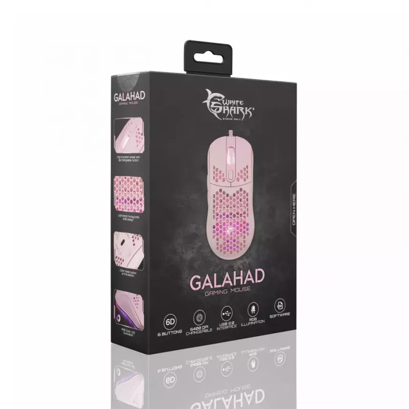 Pelė White Shark Galahad Pink USB Type-A