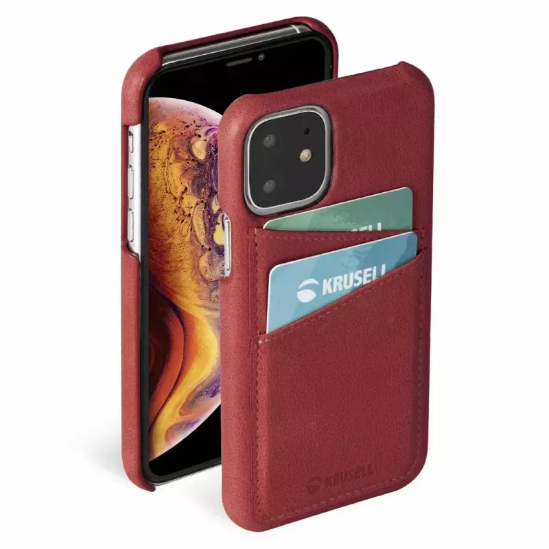 Dėklas Krusell Sunne Apple iPhone 11, natūrali oda, vintažinė raudona