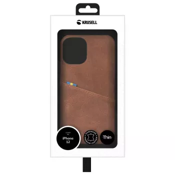 Krusell 62154 dėklas iPhone 12 Mini – rudas su kortelių kišene