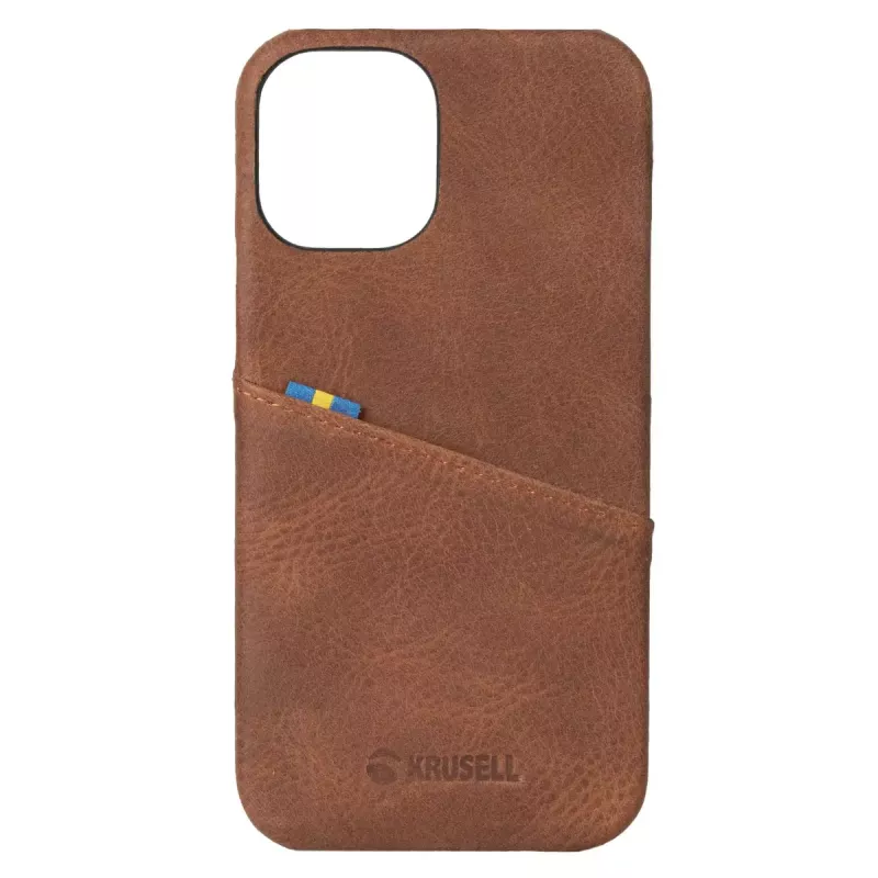 Krusell 62154 dėklas iPhone 12 Mini – rudas su kortelių kišene