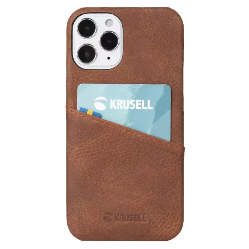 Krusell 62154 dėklas iPhone 12 Mini – rudas su kortelių kišene