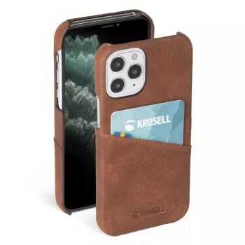 Krusell 62154 dėklas iPhone 12 Mini – rudas su kortelių kišene