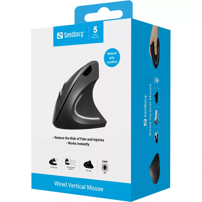 Laidinė pelė Sandberg Wired Vertical Mouse USB Type-A