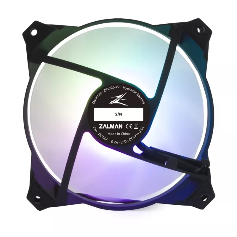 Zalman ZM-IF120 120 mm ventiliatorius pieno baltumo ARGB su begalybės efektu 1200 RPM 21,0 dB 55,2 CFM kompiuterio korpusui 12 cm