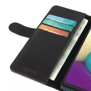 Dėklas-piniginė Krusell Galaxy A02 16,5 cm juoda 3 kortelių kišenės