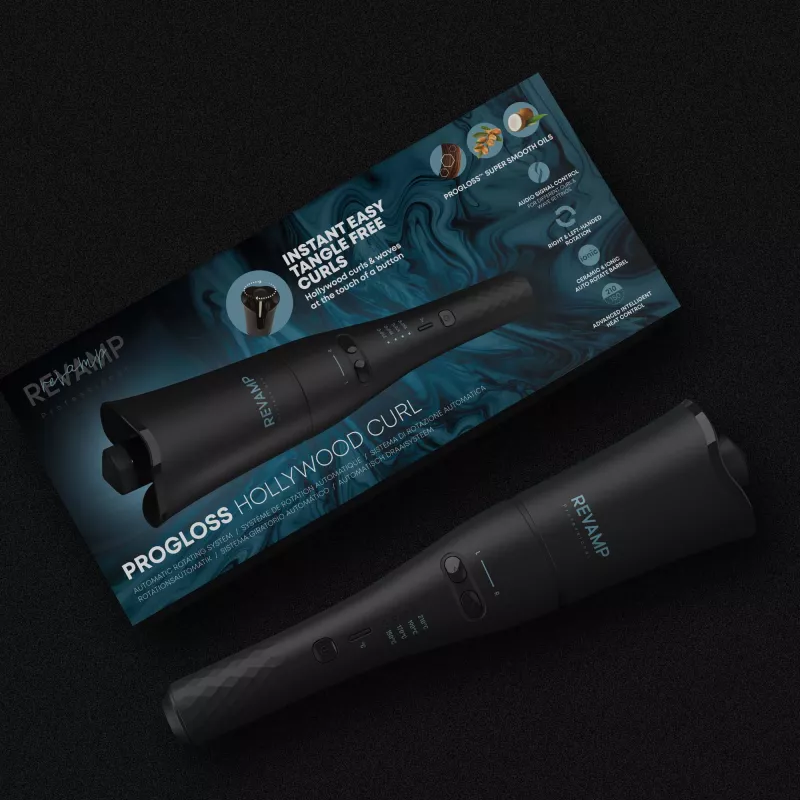 Automatinis garbanojimo prietaisas Revamp Progloss Hollywood Curl Warm Black 3 m