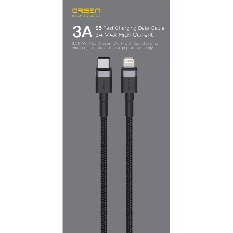 USB Type-C į Lightning laidas Orsen S51, 3A, 1 m, mėlynas
