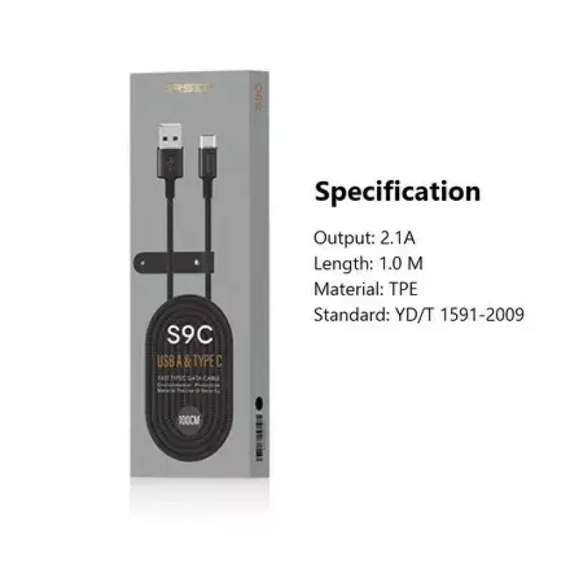 USB A į USB-C laidas Orsen S9C 1 m, 2,1 A, juodas