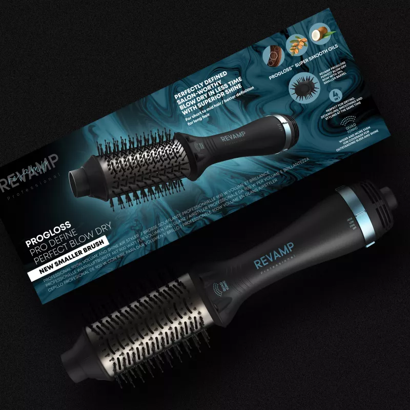 Revamp Progloss Pro Define karšto oro šepetys Perfect Blow Dry, juodas, 900 W, 3 m