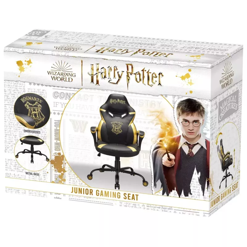 PC žaidimų kėdė Subsonic Junior Hogwarts, apmušta sėdynė su paminkštinimu, juoda/geltona