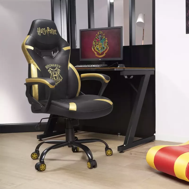 PC žaidimų kėdė Subsonic Junior Hogwarts, apmušta sėdynė su paminkštinimu, juoda/geltona