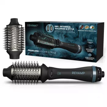 Revamp Progloss Volume & Style Hot Brush Styler – karšto oro šepetys plaukams, 1000 W, juodas