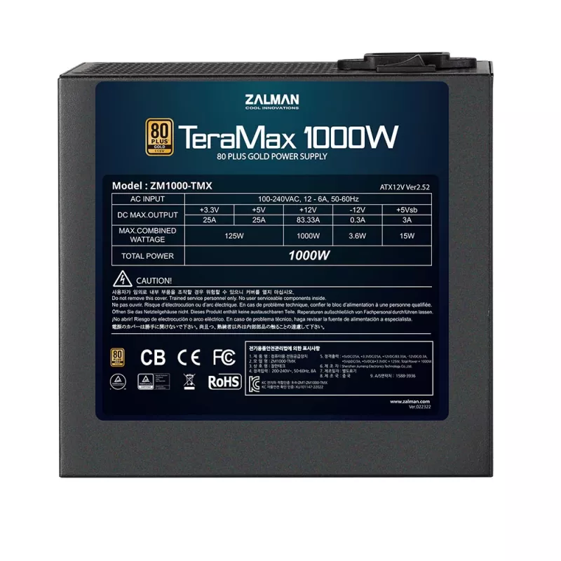 Zalman ZM1200-TMX TerraMax 1200W 80 PLUS Gold pilnai modulinis maitinimo blokas