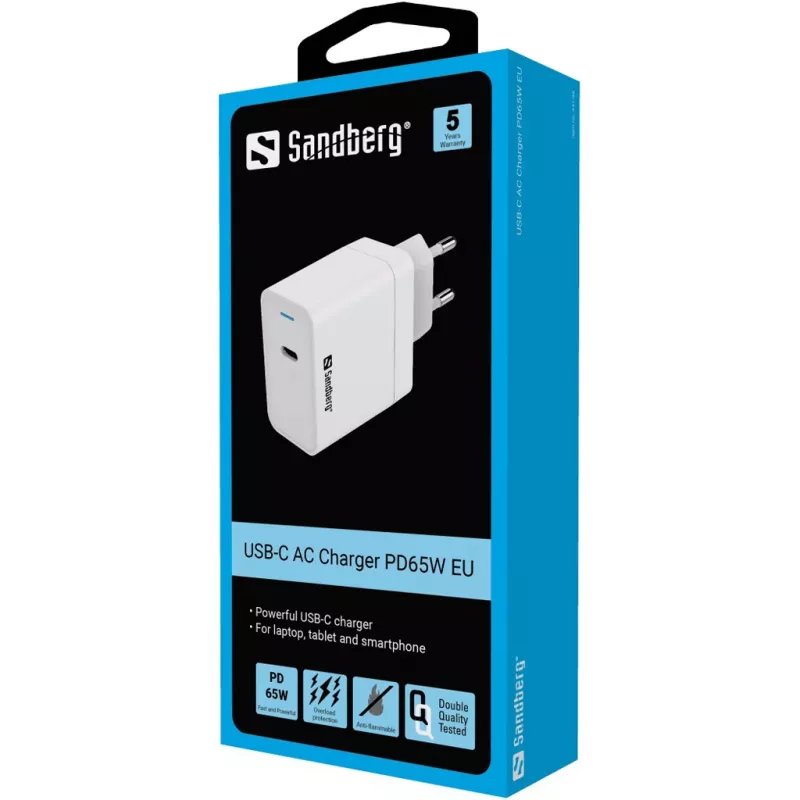 Sandberg USB-C PD65W EU AC įkroviklis, baltas