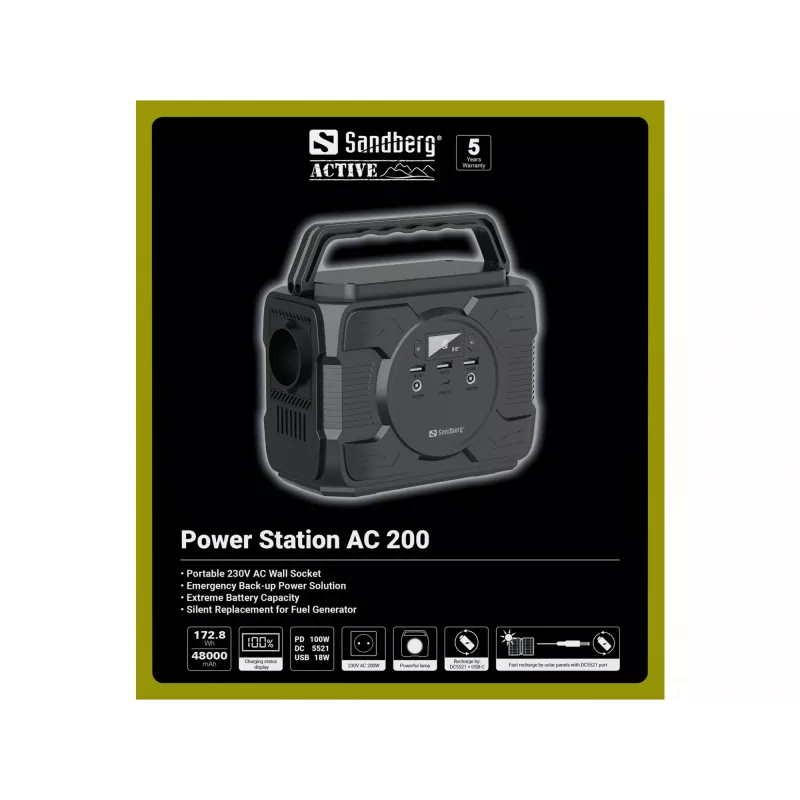 Nešiojama baterija Sandberg Power Station AC 200, 48000 mAh
