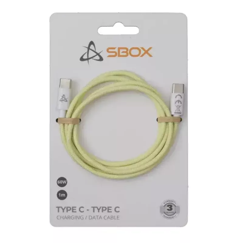 SBOX USB-C į USB-C laidas 1 m geltonas 60 W