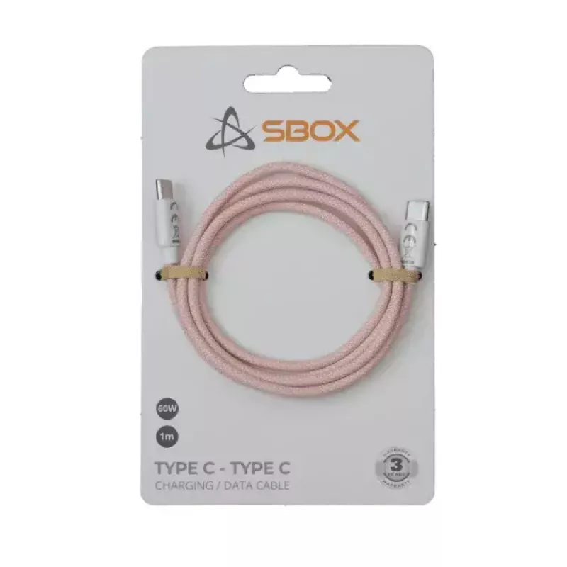SBOX laidas USB Type-C į USB Type-C (M/M) 1 m rožinis 60W