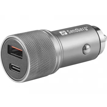 Sandberg automobilinis įkroviklis 1xQC3.0+1xUSB-C 48W, cigarečių degtukas, 12 V, Metalinis