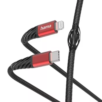 Hama Extreme Lightning į USB-C laidas 1,5 m 3A juoda raudona