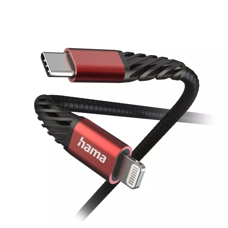 Hama Extreme Lightning į USB-C laidas 1,5 m 3A juoda raudona