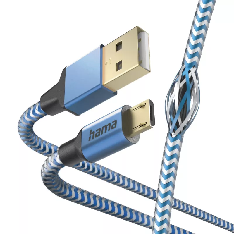 USB laidas Hama Reflective USB 2.0 1,5 m USB A Micro-USB B mėlynas