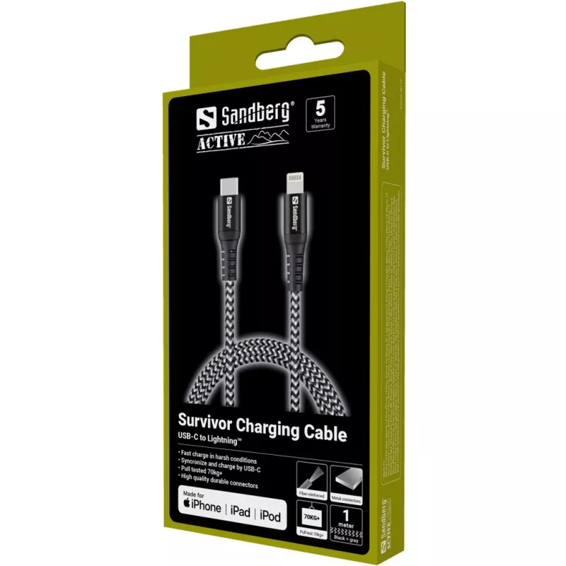 Sandberg Survivor USB-C PD>Lightning 1 m laidas 1 m 28 g