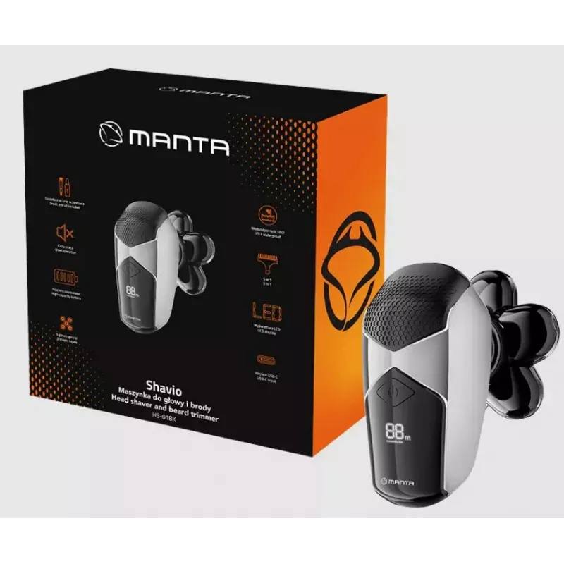 Manta HS-01BK Shavio galvos ir barzdos skutimo rinkinys, juodas/chromuotas