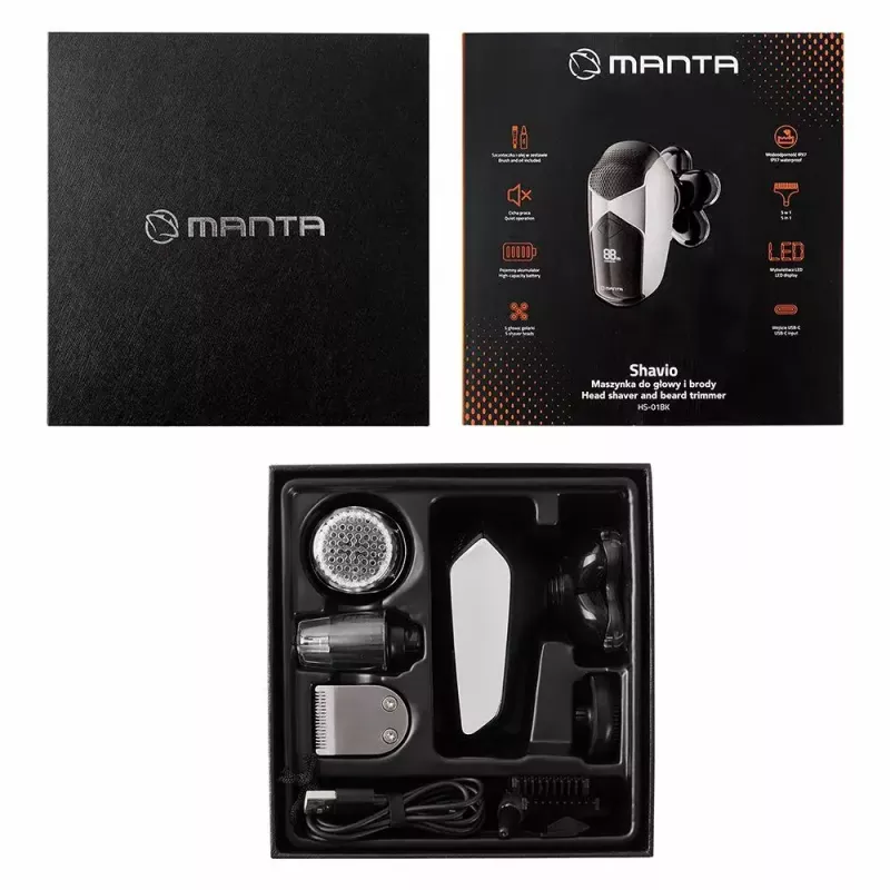 Manta HS-01BK Shavio galvos ir barzdos skutimo rinkinys, juodas/chromuotas